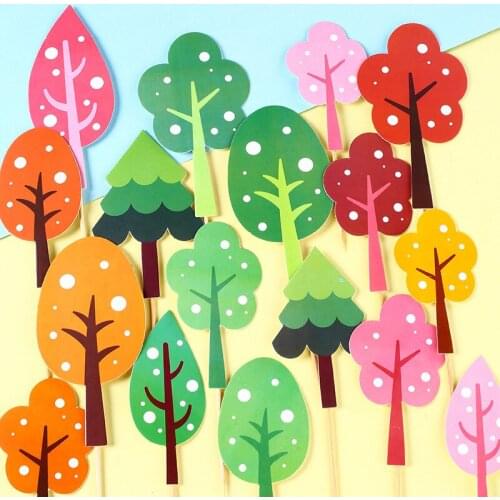 3pcs Tree Happy Birthday Cake Topper Cute Forest Cupcake Topper Set for Wedding Birthday Party Cake Decorations Baby Shower