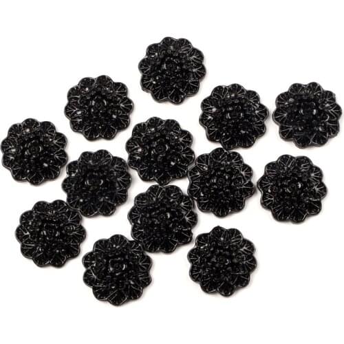 50Pcs Black Resin Flower Decoration Crafts Beads Flatback Cabochon Scrapbook DIY Embellishments Accessories Buttons