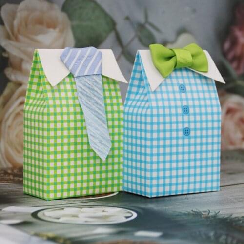 50Pcs Candy Boxes Necktie Sweets Box Plaid Shirt Tie Bow Candy Box Wedding Birthday Candy Box Baby Shower Gift Bags