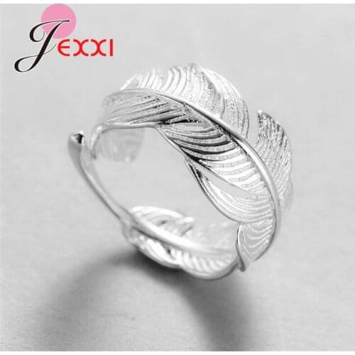 925 Sterling Silver Feather Open Rings For Women Original Handmade Lady Prevent Allergy Sterling-silver-jewelry