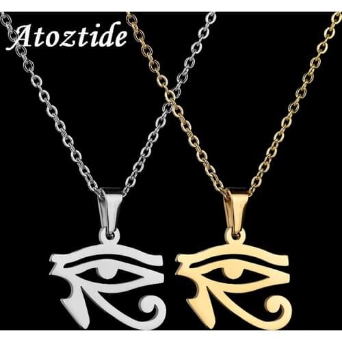 Atoztide Ancient Evil Eyes Of Horus Pendant Necklace For Women Men Egyptian Stainless Steel Chain Necklace Amulet Jewelry Gift