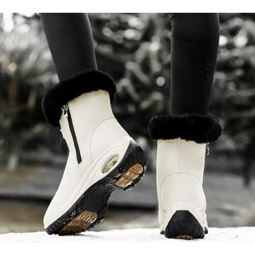 New Chunky Boots for Women White Leather Boots Wedges Winter Thicken Comfortable Platform Thigh High Flat Snow Boots Plus Size