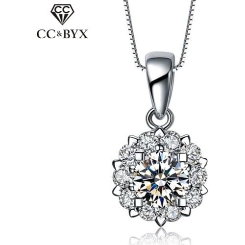 CC Necklaces Pendants For Women Solid 925 Silver Snowflake Cubic Zirconia Heart Hollow Pendant Classic Jewelry No Chain CCN266