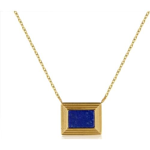 CHUANGU 18K Gold Lapis Lazuli Clavicle Necklace Vintage Famous Painting Photo Frame Pendant Necklace For Women Jewelry Gift
