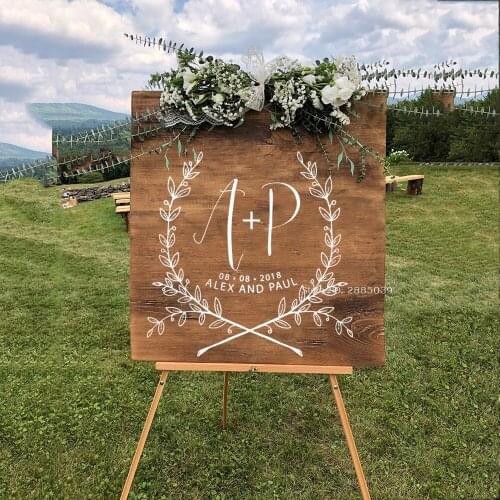 Flowers Board Decals Wedding Stickers Groom & Bride Initials Retro Design Sticker Art Wedding Rooms Wall Decor Vinyl Hot LC1248