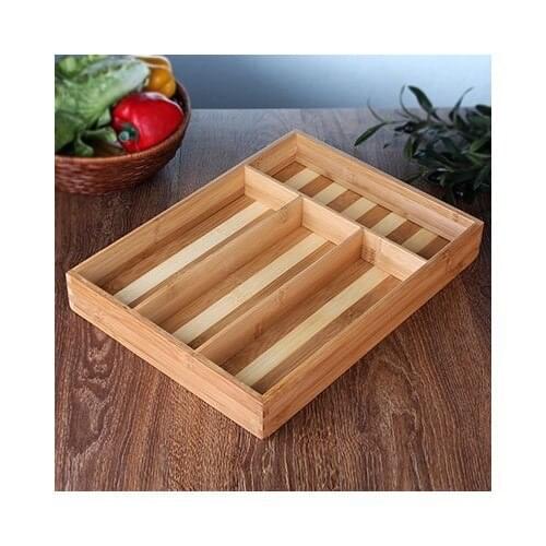 Evvehediyelikeşya Bamboo Small Size Compartment Drawers Inside The Spoon Holder 30.5 X23X5 cm