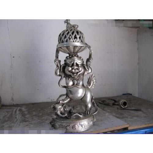 Song voge gem S0238 Tibet classical Silver Elephant and Lion incense burner