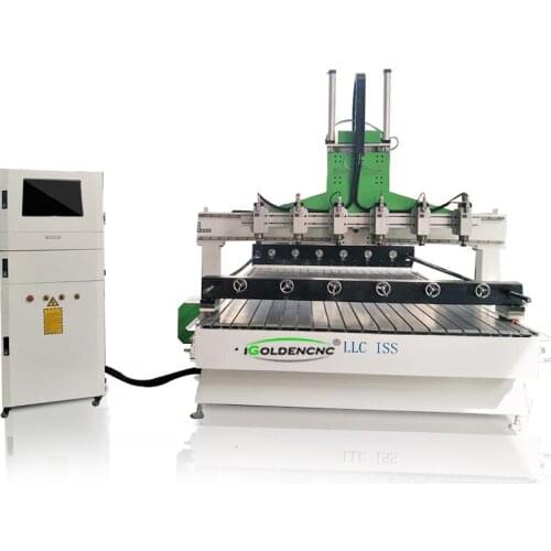 Jinan multi 4/6 spindle CNC router 1800*2500 for 3D relief & round wood leg/stairrail/statue engraving
