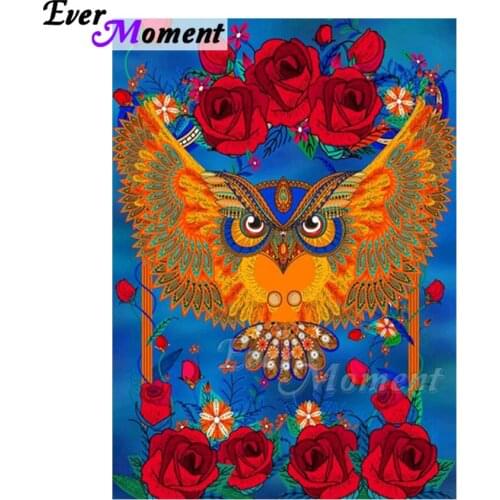 Ever Moment Diamond Painting Owl Red Rose Artwork 5D DIY Square Drill Picture Of Rhinestone Diamond Embroidery Handmade ASF1613