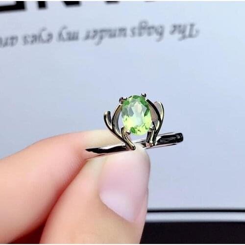 Fashion Elegant Lovely crown Crotch Natural green peridot ring S925 silver natural olivine ring girl women party gift jewelry