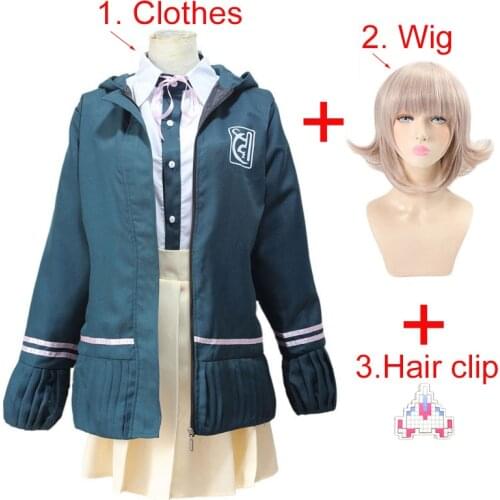 DanganRonpa 2 Chiaki Nanami Cosplay Costumes for Girls Jacket Shirt Skirt Custom Wig Socks set for Women Clothes