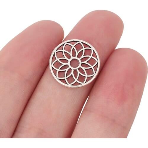50 x Tibetan Silver Flower of Life Round Charms Pendants for Bracelet Necklace Jewelry Making Accessories 17mm