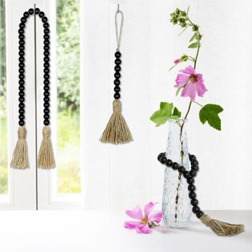 Macrame DIY Wooden Bead Rustic Woven Black Handmade Garland Wall Hanging Tassel Ornament home Bohemia Basket decor Decoration