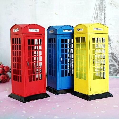 Metal British English London Telephone Booth Bank Coin Bank Saving Pot Piggy Bank Phone Booth Box Red Blue Yellow