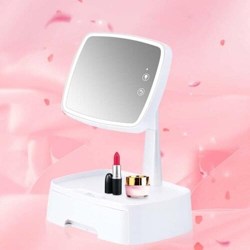 Multifunctional LED Makeup Mirror Storage Box Desktop Rotating Beauty Fill Light Makeup Mirror Table Lamp Cosmetic Storage Box