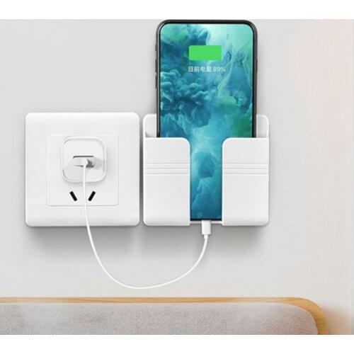 Multifunction Wall Charger Hook Mobile Phone Holder Remote Control Storage Box Punch-Free Paste Type Mobile Phone Charging Rack