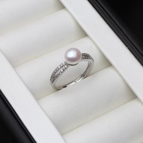 Trendy Finger Ring Silver 925 Fine Jewelry,Adjustable White Black Natural Freshwater Pearl Rings Women Wedding Gift