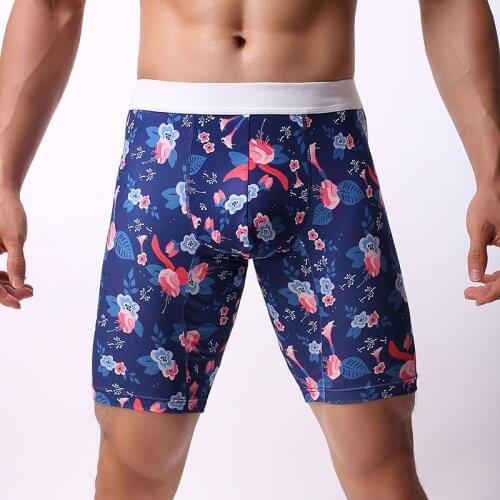 Sexy Men Boxers Fruit Print Smooth Solid Big U Convex Pouch Half-length Boxers Long Leg Underwear Mens Jocks Straps Gay Wear