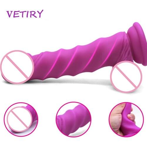 VETIRY Soft Liquid Dildo Female Masturbators Vagina Massager Artificial Penis Anal Plug With Sucker Adult Sex Toys For Women