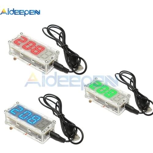 DIY Clock Electronic Kit Suite Microcontroller LED Digital Clock Time Thermometer Alarm Clock RED/BLUE/GREEN Display