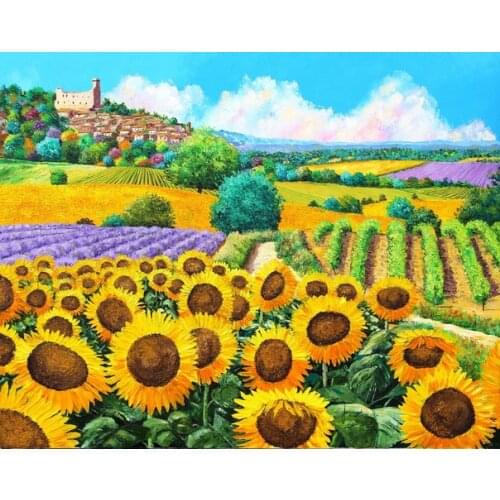 Vineyard and sunflower Scenery Embroidery Needlework 14CT Counted Unprinted DIY Cross Stitch Kits Handmade Arts Wall Decor