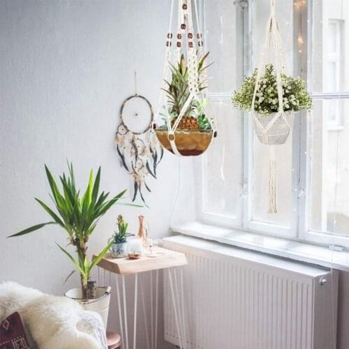5-Pack Macrame Plant Hangers Different Tiers Handmade Cotton Rope Hanging Planters Set Flower Pots Holder Stand For Indoor