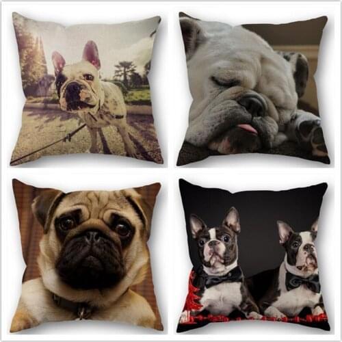 Custom Bulldog Lovely dog Cotton Linen Square Zippered Pillow Cover For Office Family Customize Your Picture 45*45cm DIY