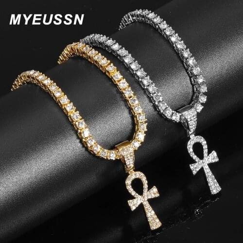 2021 New Cross Alloy Pendant For Men Key of Life Egyptian Charm Necklace Hip Hop Jewelry Bling Iced Out Chain Crystal Ankh Gift