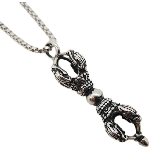 New Mysterious Mosaic Scepter Chain Necklace Pendant 316L Stainless Steel Men Jewelry Dragon Head Magic Weapon Necklace Gift