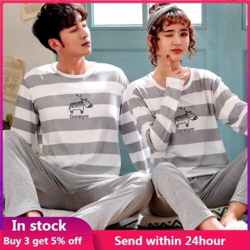 1Set Autumn Pajamas Set Long Sleeve Stripe Sleepwear Couple Pyjamas Casual Lounge Suits Men Homewear Women Soft Home Clothes
