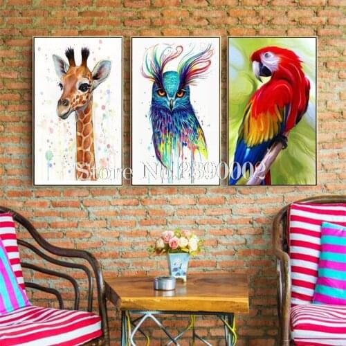 Full DIY Diamond Embroidery Painting Cartoon Colored Animals Home Wall Decor Diamond Painting Mosaic Dog Giraffe Parrot Owl Lion
