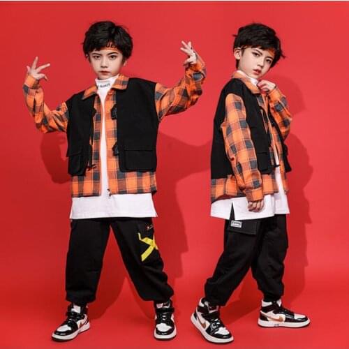 Children Drum Hip Hop dancing Clothing Plaid Shirt Tactical Cargo Pants for Girl Dance Costume Ballroom Party Clothes Wear