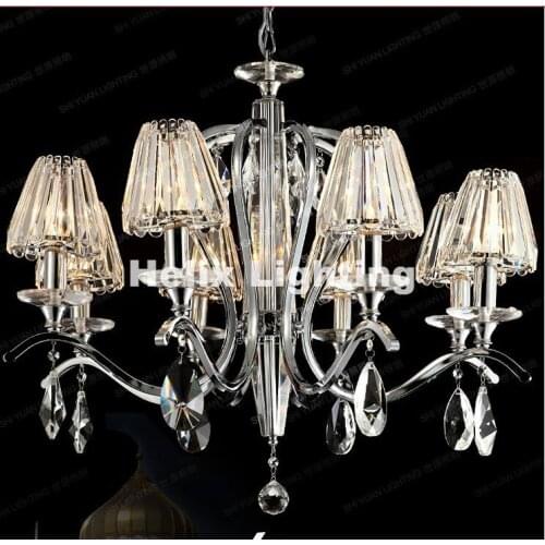 Modern Chrome 8 Bulbs European Candle K9 Clear Crystal Chandeliers Ceiling Living Room Modern E14 LED AC Wholesale Chandelier