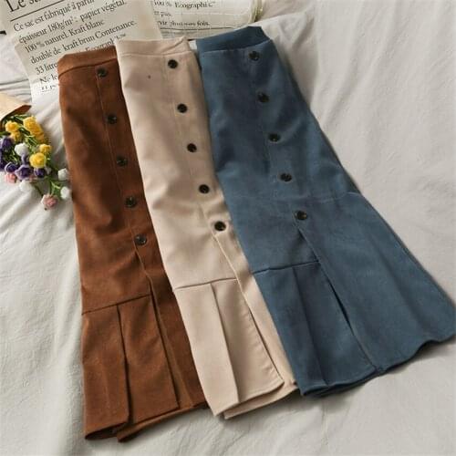 20 New Fashion Vintage Women A-line Pleated Skirt Autumn Midi-Long Skirt High Waist Split Skirts Office Lady Skirt Outwear W1275