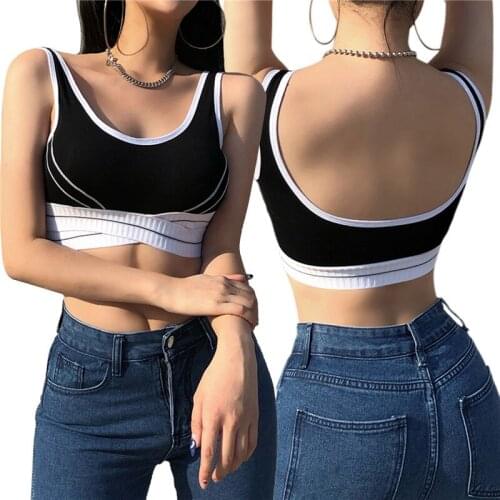 Women Short Tank Top Camisole Sports Bra Summer Ladies Sexy U-neck Simple Lines Cross Visual Design Clothing Crop Tops Vest