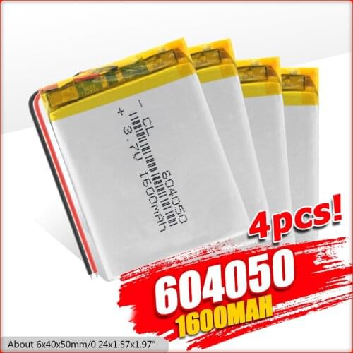 1/2/4 3.7V 1600mAh 604050 Rechargeable Lithium Ion Polymer Battery Lipo Li-ion Battery With Pcb Charge Protection Long Lifespan
