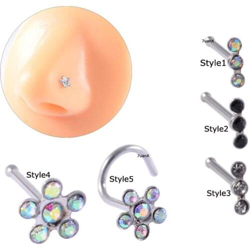 1 Piece Nose Stud Piercing 20Gauge Stainless Steel with Rhinestone
