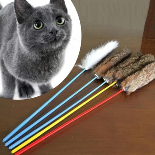 1Pc Plastic Fun Fluffy Kitten Toy Cat Plush Wand Teaser Rod Dog Play Pet Interactive Toy Sent by Random Color