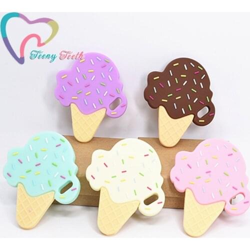Teeny Teeth 1PC BPA Free Silicone Ice Cream Teether DIY Baby Pacifier Nursing Chewing Mommy Jewelry Grib Crafts Cartoon Toy Gift