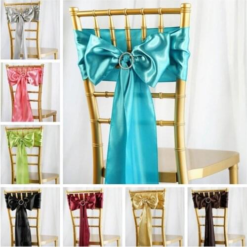 25pcs Sale Satin Bow Tie Chair Sash Band For Hotel Banquet Wedding Party Decoration Red/Blue/Yellow Multi Color