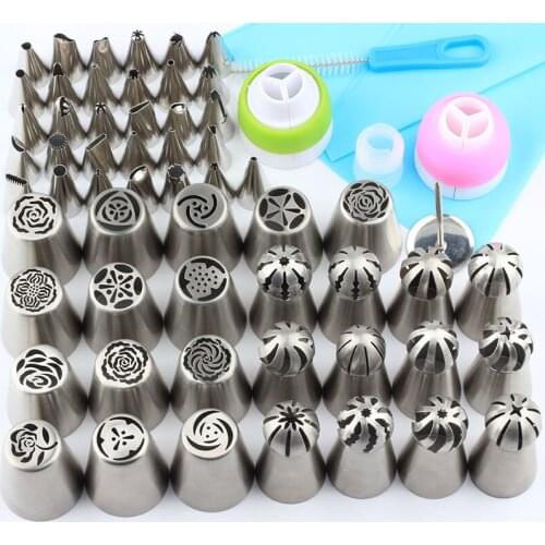 65Pcs/Set Russian Piping Icing Nozzles Tip Flower Icing Piping Silicone Nozzle Pastry Tip Stainless Steel Cake Decorating Tools
