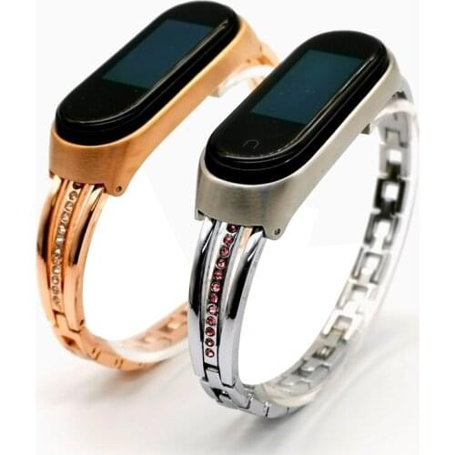 Miband 4 3 Bracelet Stainless Steel Watch Wrist Band With Diamond Strap For Xiaomi Band 3 4 Watchband Correas De Reloj Wriststrp