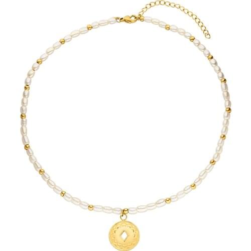 Presell Need wait 25 days Stainless Steel Maikai Choker Natural Pearl Necklace with Lolani Pendant as Fashion Gift