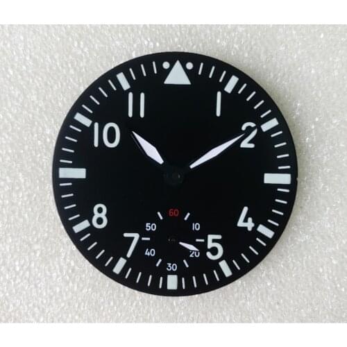 38.9mm black dial Luminous marks fit ETA6498 movement Mens Watch dial + hands Watch accessories B914-21