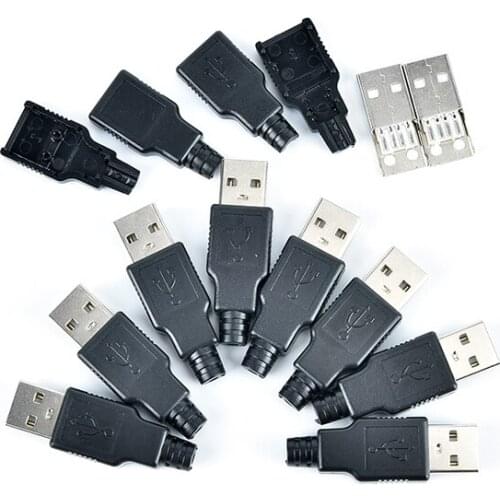 DIY USB Type A Male 4 Pin Plug Socket Connector With Black Plastic Cover Adapter Connect USB 2.0 PCB SDA Data Cable Line