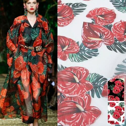 Thin organza printed polyester fabric 145 cm width code inkjet see-through shirt dress children printed clothing fabric Custom