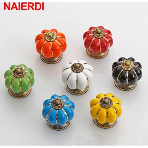 NAIERDI 10PCS Pumpkin Ceramic Handles 40mm Drawer Knobs Cupboard Door Handles Single Hole Cabinet Handles Furniture Handle