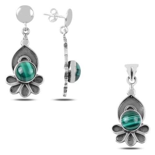 Kutaydan Malachite Stone Handwork 925 Sterling Silver Set Made in Turkey