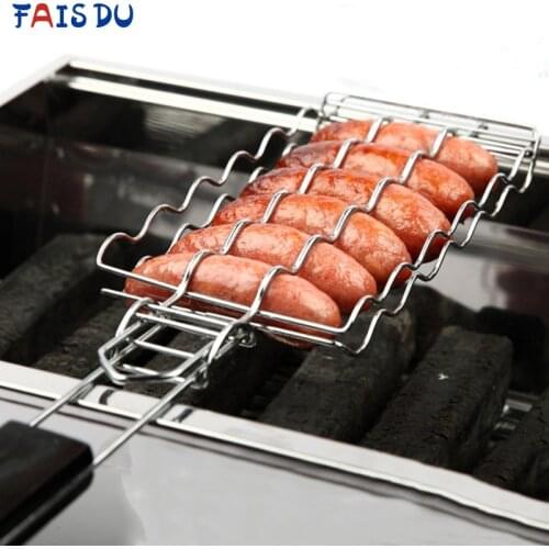 Metal Mesh Baskets BBQ Barbecue Hot Dog Rack Sausage Grilling Basket Grill Rack Picnic Camping Accessories BBQ For kitchen Tool