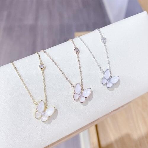 Fashion Luxury White Shell Butterfly Necklace for Women Original Quality Elegant Cute Pendants Necklaces Brand Jewelry Z202